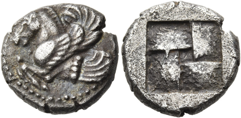 MYSIA. Lampsakos. Circa 500-450 BC. Diobol (Silver, 11 mm, 1.31 g). Forepart of ...