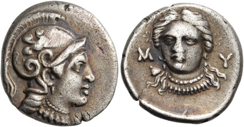 AEOLIS. Myrina. 4th century BC. Hemidrachm (Silver, 13 mm, 1.97 g, 11 h). Head o...