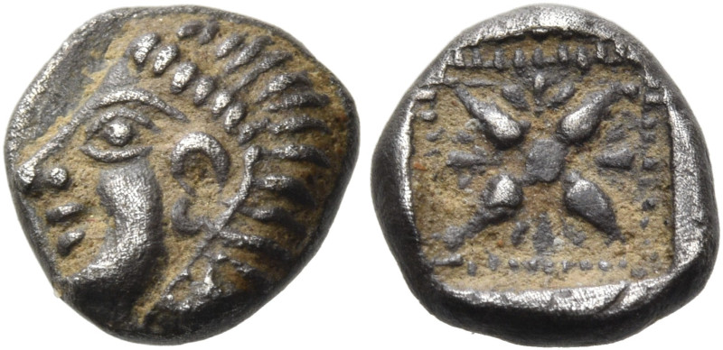 IONIA. Uncertain mint. Circa 480-450 BC. Hemiobol (Silver, 7 mm, 0.57 g). Male h...