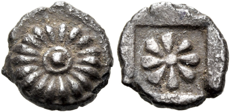 IONIA. Erythrai. Circa 480-450 BC. Hemiobol (Silver, 7 mm, 0.32 g). Rosette with...