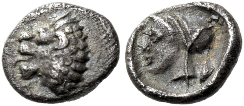 CARIA. Knidos. Circa 449-411 BC. Hemitetartemorion (Silver, 5 mm, 0.12 g, 9 h). ...