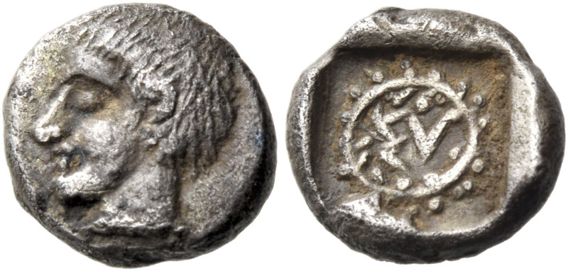 CARIA. Syangela. Circa 400-370 BC. Obol (Silver, 8 mm, 0.51 g, 5 h). Beardless m...