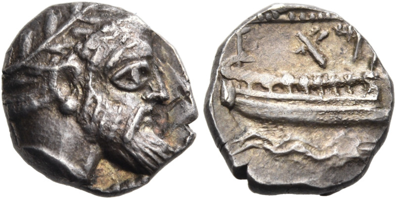 PHOENICIA. Arados. Circa 380-351/0 BC. Obol (Silver, 9 mm, 0.86 g, 2 h). Laureat...