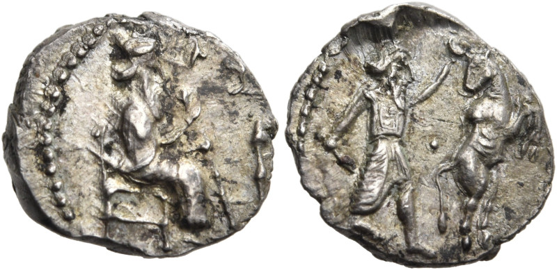 SAMARIA. Signed Series. Circa 375-333 BC. Obol (Silver, 9 mm, 0.62 g, 5 h), stru...