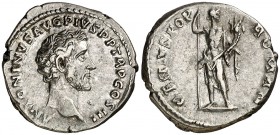 (141 d.C.). Antonino pío. Denario. (Spink 4085) (S. 405) (RIC. 70). 3,25 g. MBC+.