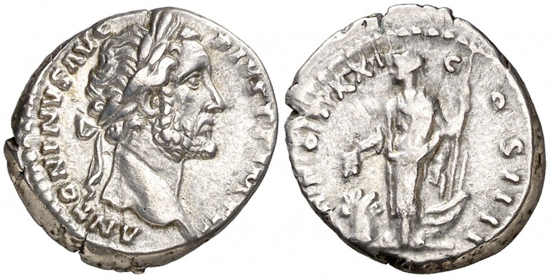 (157-158 d.C.). Antonino pío. Denario. (Spink 4131) (S. 1038) (RIC. 274). 3,44 g...