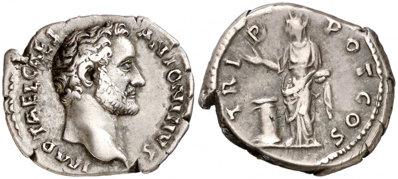 (138 d.C.). Antonino pío. Denario. (Spink 4136) (S. 1063a) (RIC. 452a, de Adrian...