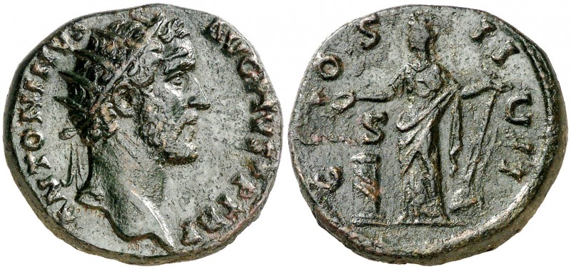 (146 d.C.). Antonino pío. Dupondio. (Spink 4269) (Co. 279) (RIC. 798). 11,58 g. ...