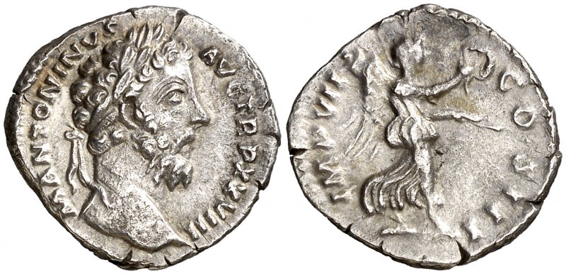 (174 d.C.). Marco Aurelio. Denario. (Spink 4904 var) (S. 325) (RIC. 301). 3,35 g...