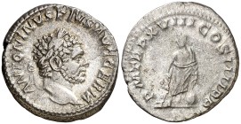 (215 d.C.). Caracalla. Denario. (Spink 6834) (S. 302) (RIC. 251). 3,37 g. MBC+.