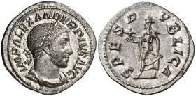 (232 d.C.). Alejandro Severo. Denario. (Spink 7927 var) (S. 543) (RIC. 254). 2,80 g. Bella. EBC.