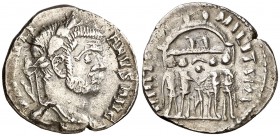 (294-295 d.C.) Diocleciano. Ticinum. Argenteo. (Spink 12617, nota) (Co. 516) (RIC. 18a). 2,10 g. Imitación de los pueblos bárbaros. Rara. MBC.