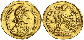 (402-403 d.C.) Honorio. Mediolanum. Sólido. (Spink 20916) (Co. 44) (RIC. 1206c). 4,34 g. MBC.