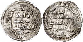 AH 208. Emirato independiente. Abderrahman II. Al Andalus. Dirhem. (V. 125) (Orlas que faltan en Frochoso). 2,69 g. Ligeramente alabeada. MBC.
