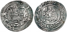 AH 332. Califato. Abderrahman III. Al Andalus. Dirhem. (V. 398) (Fro. 12). 2,38 g. MBC+.