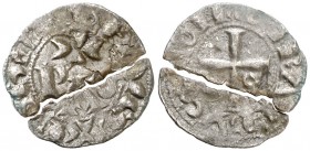 Gerard II (1164-1172). Perpinyà. Òbol. (Cru.V.S. 116) (Cru.C.G. 1902). 0,28 g. Partida en dos trozos. Muy rara. (MBC-).