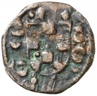 Teresa d'Entença (1314-1328). Balaguer. Pugesa. (Cru.V.S. 131.2) (Cru.C.G. 1948b). 0,94 g. En cobre. Grieta que atraviesa la moneda. Rara. (MBC-).