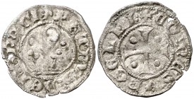 Pere d'Urgell (1347-1408). Agramunt. Diner de bàcul. (Cru.V.S. 134.1) (Cru.C.G. 1951b). 0,49 g. Grietas. Puntito encima de la V. Escasa. (MBC-).