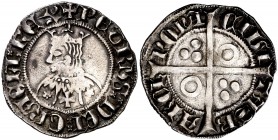 Pere III (1336-1387). Barcelona. Croat. (Cru.V.S. 408.3) (Cru.C.G. 2223j). 3,24 g. Flores de cinco pétalos y cruz en el vestido. Letras góticas except...