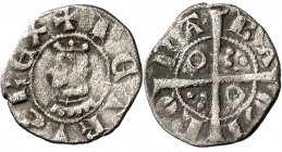 Pere III (1336-1387). Barcelona. Òbol. (Cru.V.S. falta) (Cru.C.G. 2243 var). 0,53 g. Letras A y U latinas. MBC.