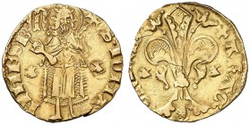 Joan I (1387-1396). Mallorca. Florí. (Cru.V.S. 469) (Cru.Comas 35) (Cru.C.G. 2281). 3,46 g. Marcas: veneras en anverso y reverso. Leves rayitas. Atrac...