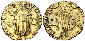 Martí I (1396-1410). Mallorca. Florí. (Cru.V.S. falta) (Cru.Comas 57, indica 2 ejemplares conocidos) (Cru.C.G. 2301d). 3,33 g. Marcas: losanje ajedrez...