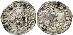 Enrique IV (1454-1474). Segovia. Medio real. (AB. 698.2 var). 1,74 g. Gráfila tetralobular en anverso y reverso. Pequeñas oxidaciones. Rara. (MBC+).