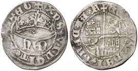 Enrique IV (1454-1474). Segovia. Medio real de anagrama. (AB. 725 var). 1,60 g. Gráfila circular en anverso y reverso. Escasa. MBC-.