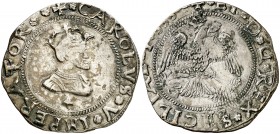 1555. Carlos I. Sicilia. CM. 4 taris. (Vti. 207) (MIR 287/1). 10,86 g. Valor: 4 bajo el busto. Ex Colección Ramon Muntaner 24/04/2014, nº 859. Escasa....