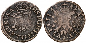 s/d. Felipe II. Amberes. 1 gigot. (Vti. 462) (Vanhoudt 383). 3,13 g. Escasa. BC.
