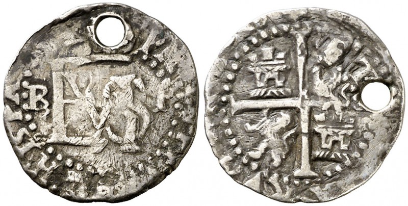 s/d. Felipe II. Potosí. B. 1/2 real. (Cal. 726) (Paoletti 32). 1,44 g. Perforaci...