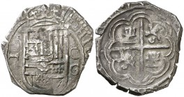 1597. Felipe II. Granada. C (éste ensayador, no identificado, acuñó sólo éste año y con tipo normal y "OMNIVM", en 1 y 2 reales). 1 real. (Cal. falta)...