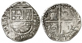 1590/89. Felipe II. Sevilla. . 2 reales. (Cal. 541 var). 6,74 g. Muy escasa. MBC-.