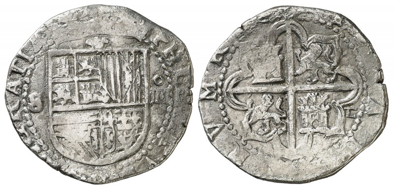 s/d. Felipe II. Sevilla. . 4 reales. (Cal. 391 var). 13,40 g. abierta en 4º cuar...