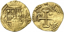 1597. Felipe II. Toledo. C. 2 escudos. (Cal. 96) (Tauler 67). 6,71 g. Muy rara. MBC.
