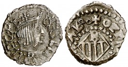 1600. Felipe III. Banyoles. 1 diner. (Cal. 591) (Cru.C.G. 3657). 0,82 g. Ordinal del rey visible. Buen ejemplar. Escasa y más así. EBC-.