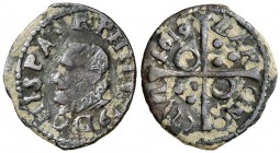 1619. Felipe III. Barcelona. 1 diner. (Cal. 610) (Cru.C.G. 4347g). 0,62 g. Ex Colección Crusafont 27/10/2011, nº 1154. Escasa. MBC-.