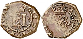 1619. Felipe III. Pamplona. 4 cornados. (Cal. 734). 4,01 g. Acuñación algo floja. Rara. (MBC+).