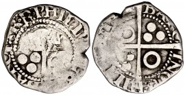 1611. Felipe III. Barcelona. 1/2 croat. 1,60 g. Anverso acuñado en reverso y viceversa. BC.