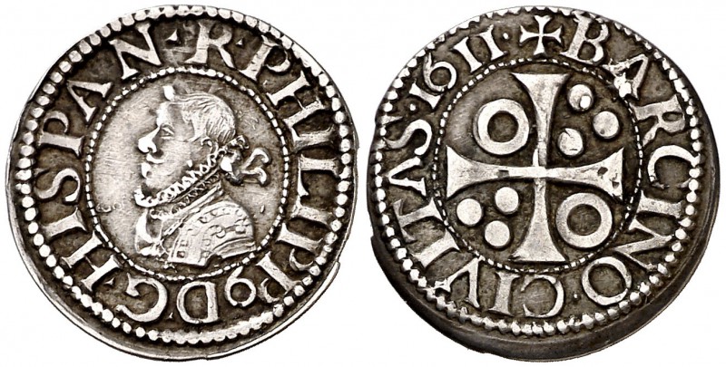1611. Felipe III. Barcelona. 1/2 croat. (Cal. 534) (Badia falta) (Cru.C.G. 4342)...