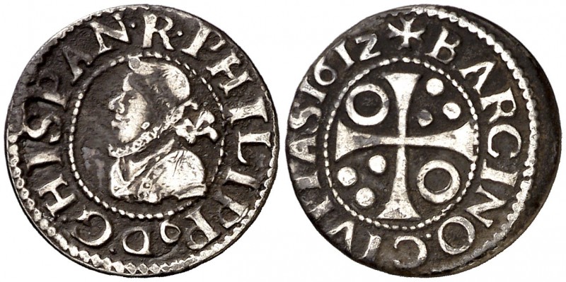 1612. Felipe III. Barcelona. 1/2 croat. (Cal. 535) (Cru.C.G. 4342b). 1,45 g. MBC...