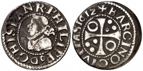 1612. Felipe III. Barcelona. 1/2 croat. (Cal. 535) (Cru.C.G. 4342b). 1,45 g. MBC-.