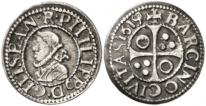 1619. Felipe III. Barcelona. 1/2 croat. (Cal. 542) (Cru.C.G. 4342n). 1,38 g. El ...