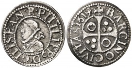 1619. Felipe III. Barcelona. 1/2 croat. (Cal. 542) (Cru.C.G. 4342n). 1,38 g. El 9 de la fecha rectificado sobre otro número. Escasa. MBC.