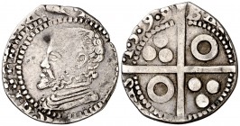 1599. Felipe III. Barcelona. 1 croat. (Cal. 425 var) (Cru.C.G. 4339c). 2,38 g. Racortado. BC+.