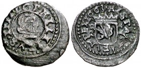 1663. Felipe IV. Burgos. R. 2 maravedís. (Cal. 1280). 0,62 g. Escasa. MBC-.