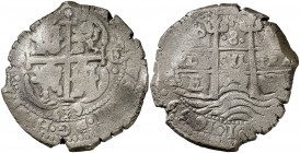 1659. Felipe IV. Potosí. E. 8 reales. (Cal. 447) (Paoletti 286). 25,39 g. Triple fecha, una parcial y triple ensayador. El 8 del valor, en reverso, en...