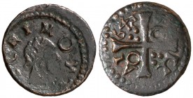 164. Guerra dels Segadors. Agramunt. 1 diner. (Cru.C.G. 4506l) (Cru.Segadors 12a). 1,14 g. Busto de Lluís XIII. El 3 de la fecha girado. La leyenda em...