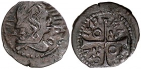 1643. Guerra dels Segadors. Barcelona. 1 diner. (Cru.C.G. 4558b) (Cru.Segadors 268b). 0,66 g. Busto de Lluís XIII. A nombre de Lluís XIV. Ex Áureo 27/...