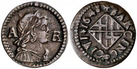 1648. Guerra dels Segadors. Barcelona. 1 ardit. (Cru.C.G. 4555b) (Cru.Segadors 267). 1,49 g. Lluís XIV. Buen ejemplar. MBC+.